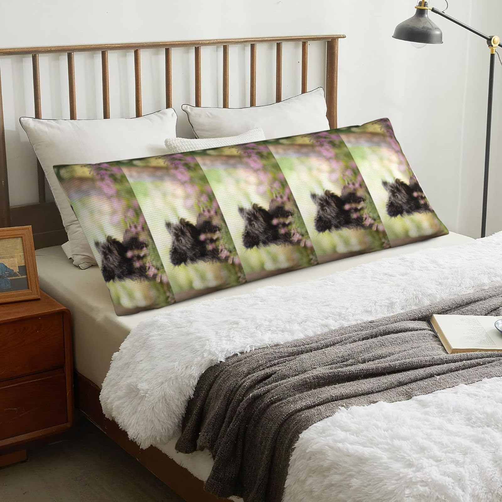 Affenpinscher Lawn Black Dogs Monkey Terrier, Body Pillow Cover with Zipper,Long Body Pillowcase 20 x 60 in