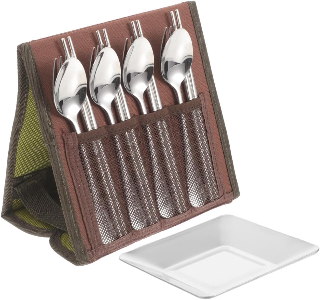 Portable Stainless Steel Utensil Set Picnic Cutlery with Spoon Fork Chopsticks Plate Ideal for Camping Barbecue Outdoor Random Color
