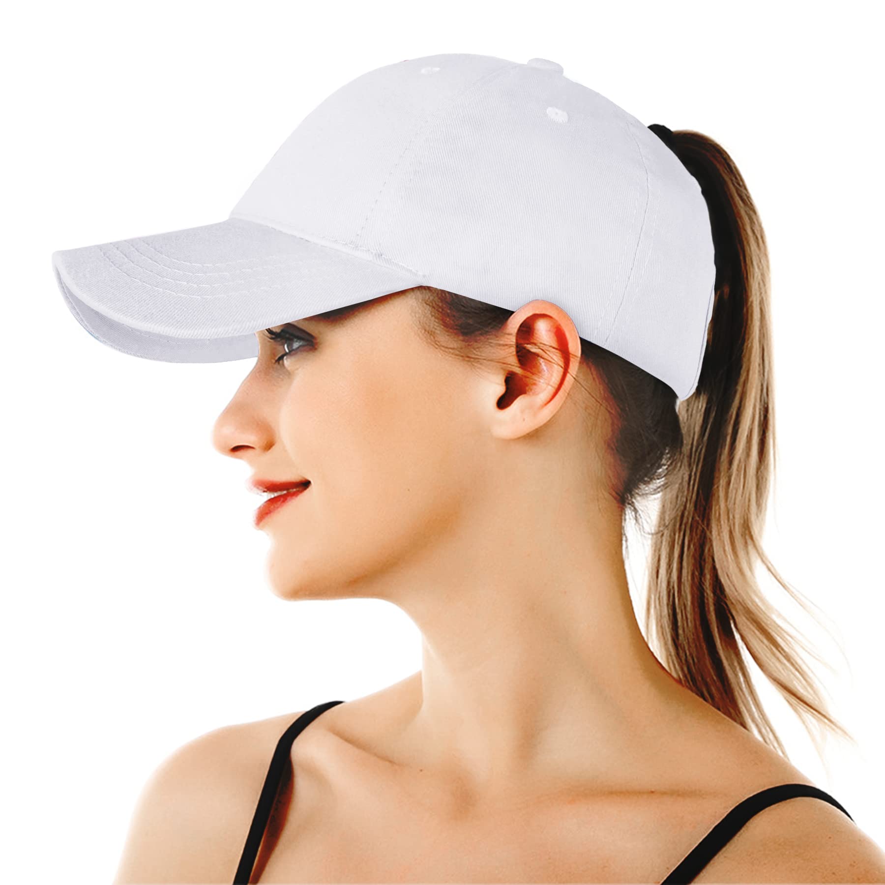 Ponytail Baseball Caps for Women - High Pony Caps, Cotton Plain Color Adjustable Classic Sports Casual Ponytail Baseball High Bun Ponycaps for Womens