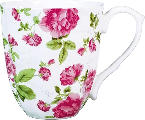 Miniatura 11 de Taza floral de porcelana de hueso de 14 onzas, taza de café floral para mujeres y hombres, taza de té de café de porcelana de hueso con asa cómoda,