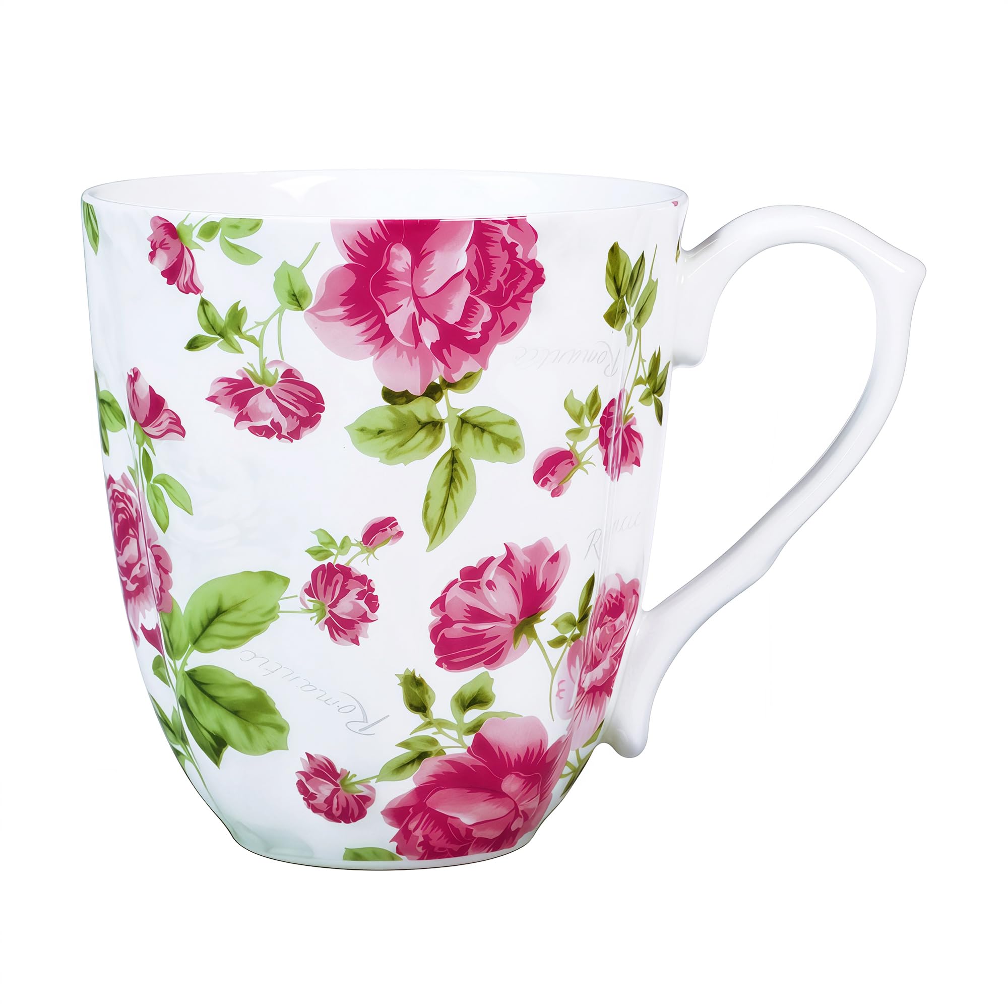 PMNING 14oz Bone China Floral Mug – Floral Coffee Mug for Women Men, Bone China Coffee Tea Mug with Comfort Handle, Elegant Flower Coffee Mug Christmas Birthday Gifts for Dad Mom Friend