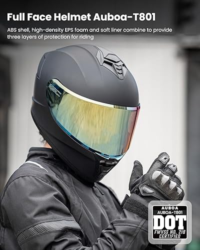 Miniatura 2 de Casco de motocicleta de cara completa para adultos, hombres y mujeres, ligero, casco de moto de calle, carreras, DOT, modelo AU-T801B, negro mate