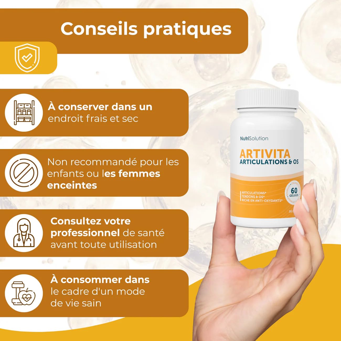 NutriSolution Artivita Soutien Articulaire – Formule Avancée au Collagène Marin, Acide Hyaluronique & Curcuma pour Articulations, Protection du Cartilage & Confort – 60 Gélules