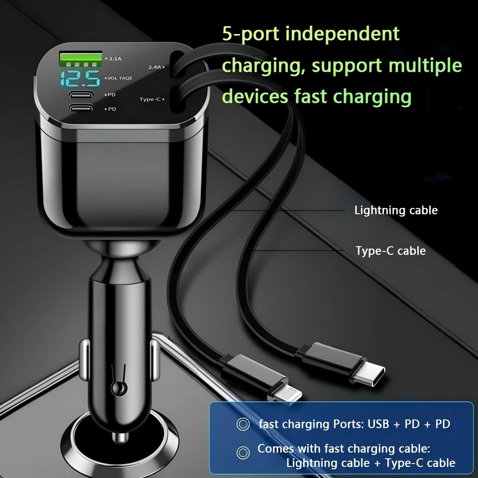 SNZ Caricatore Auto USB C 60W Retrattile, PD 3.0 Accessori Auto Interno, Adattatore accendisigari usb per auto,Gadget macchina fit iPhone 16 15 14 13 Pro Max Plus iPad Galaxy S25 S24 S23 Ultra