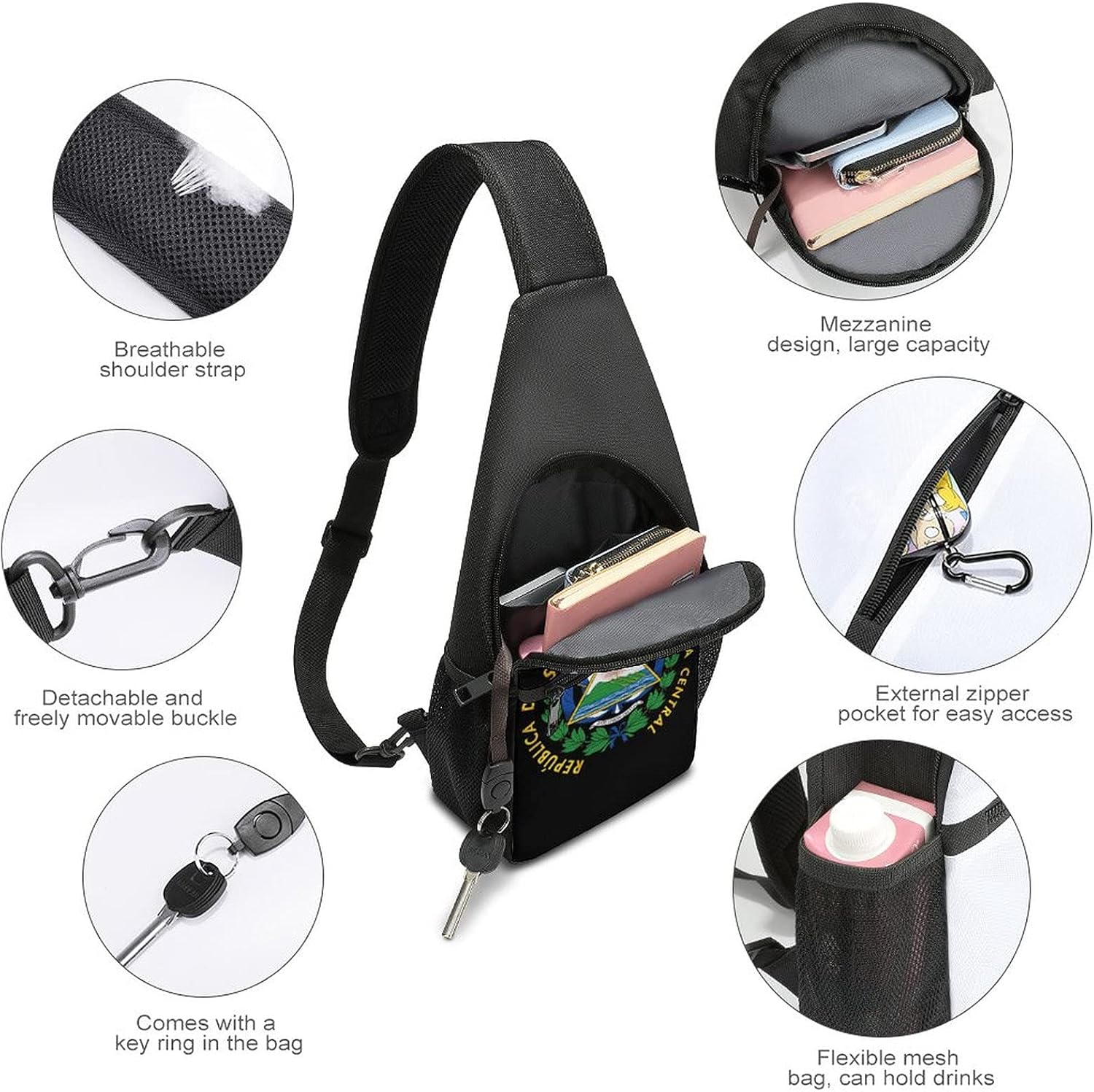 FunnyStar Coat of Arms of El Salvador Sling Bag Crossbody Shoulder Travel Chest Backpack Hiking Daypack For Sports Shopping Work