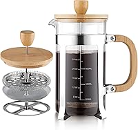 Sivaphe 34oz French Press Coffee Tea Maker - Bamboo Lid Handle, Stainless Steel Frame, Heat-Resistant Borosilicate Glass 1000ml Brewer