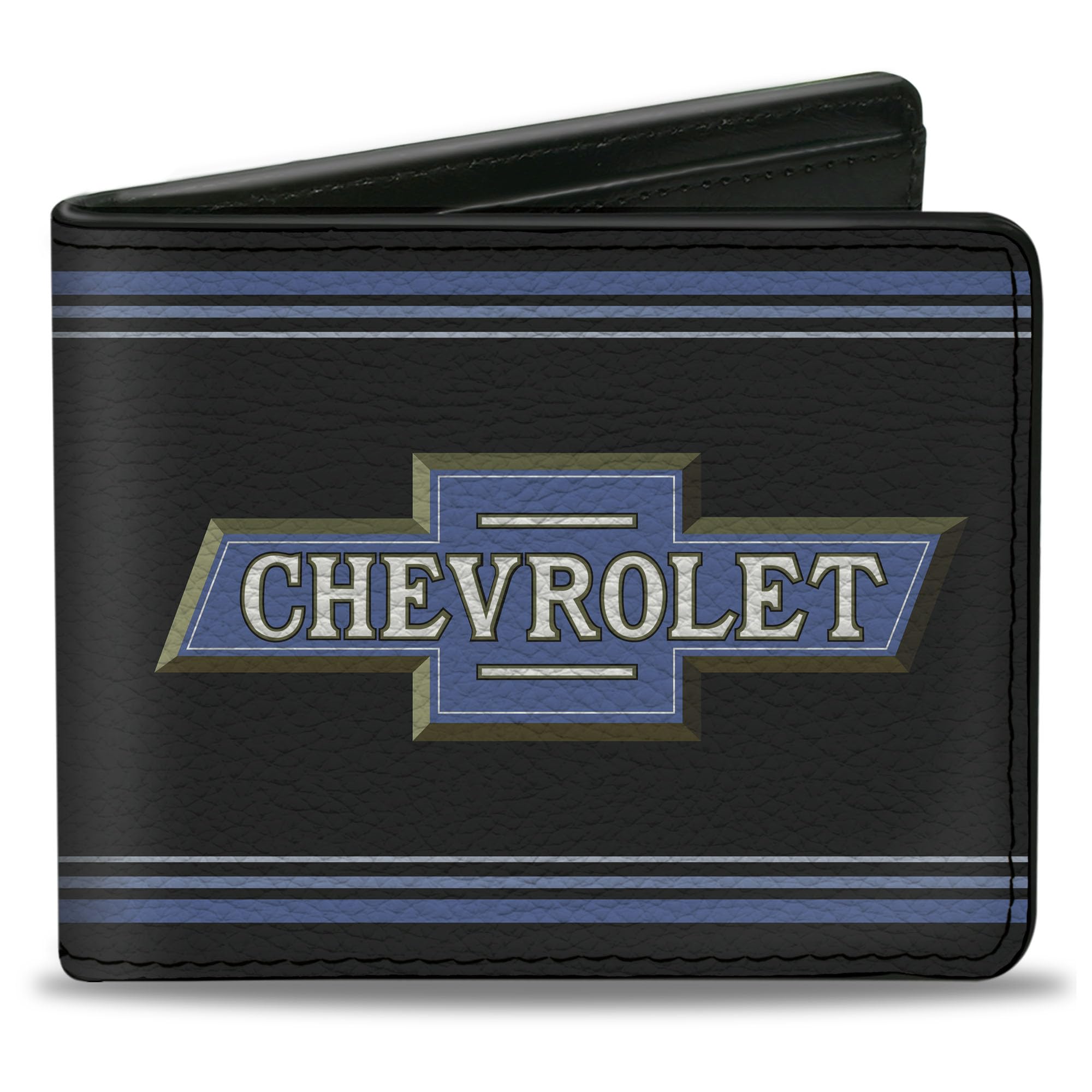 Buckle-Down Men's Multicolor Buckle Down Pu Bifold Wallet-1916 Chevrolet Bowtie Logo/Stripes Black/Blue, 4.0" X 3.5", 4.0" X 3.5", Pu Bifold Wallet - 1916 Chevrolet Bowtie Logo/Stripes