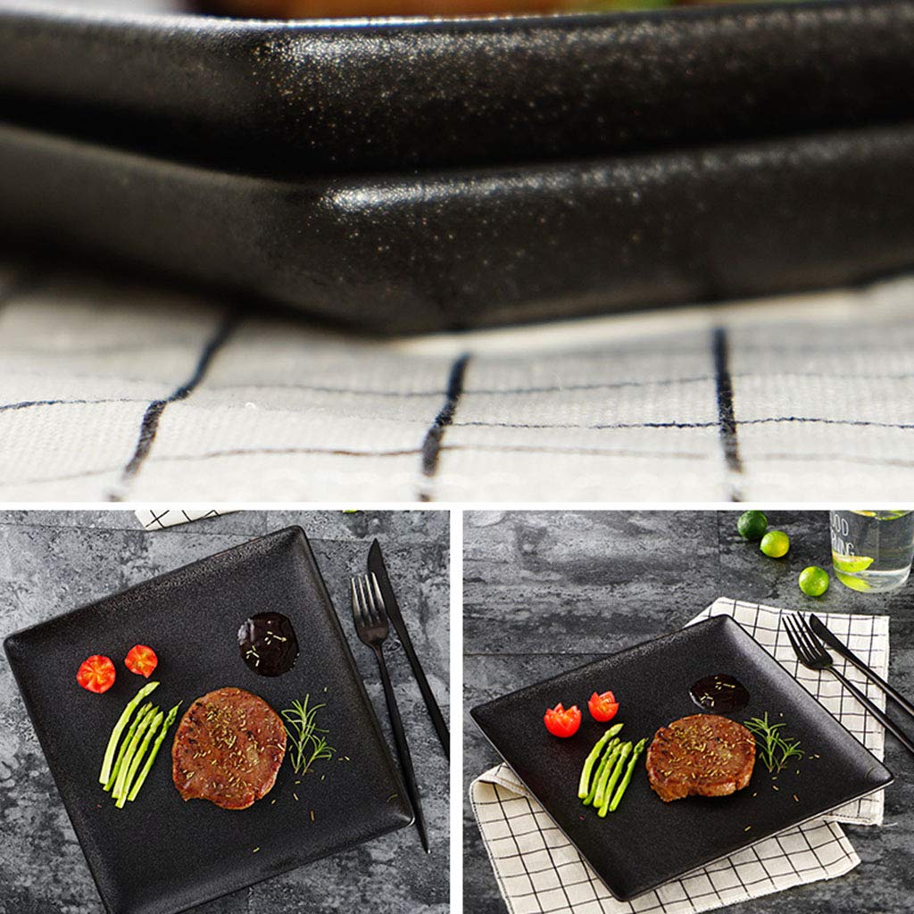 Piatto per la casa Piatto occidentale Piatto per bistecca Piatto per controfiletto Stoviglie Piatto piano per la casa Piatto quadrato nero europeo Piatto in ceramica Stoviglie Regalo Piatti da portat