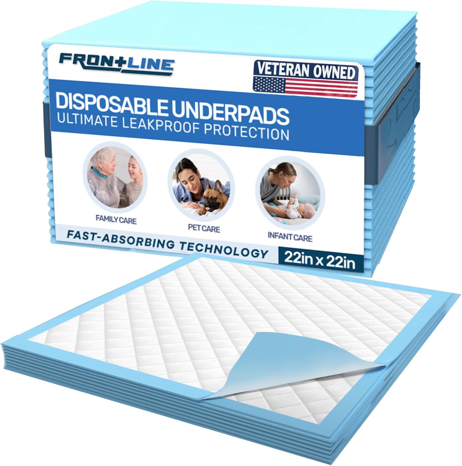 FRONTLINE Disposable Pee Pads 22” X 22” Extremely Absorbing Premium Heavy Obligation Leakproof Underpads Pet Necessities Pet Potty Coaching Wee Wee Pads Waterproof Safety for Canine, Cats, Child