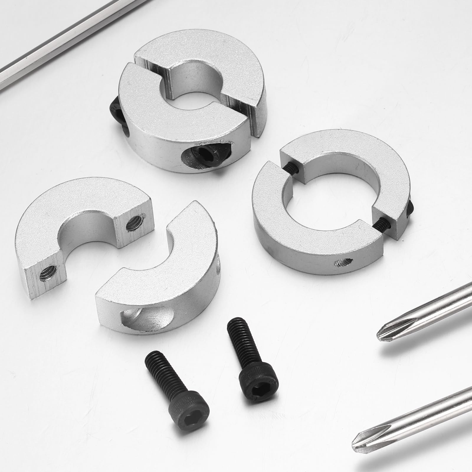 sourcing map Doppelter geteilter Schaftkragen, 20 mm Bohrung, zweiteiliger Klemmkragen, 35 mm Außendurchmesser, 8 mm Dicke, Aluminiumlegierung, Schraubspaltring