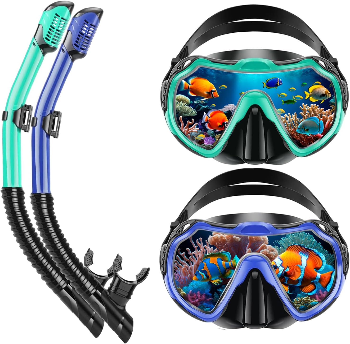 Snorkeling Gear for Adults, Adult Snorkel Set with Panoramic Anti-Leak and Anti-Fog Tempered Glass Snorkel Mask, Dry Top Snorkel, Snorkle Mask Set Adult with Mesh Bag Ear Plug for Snorkeling
