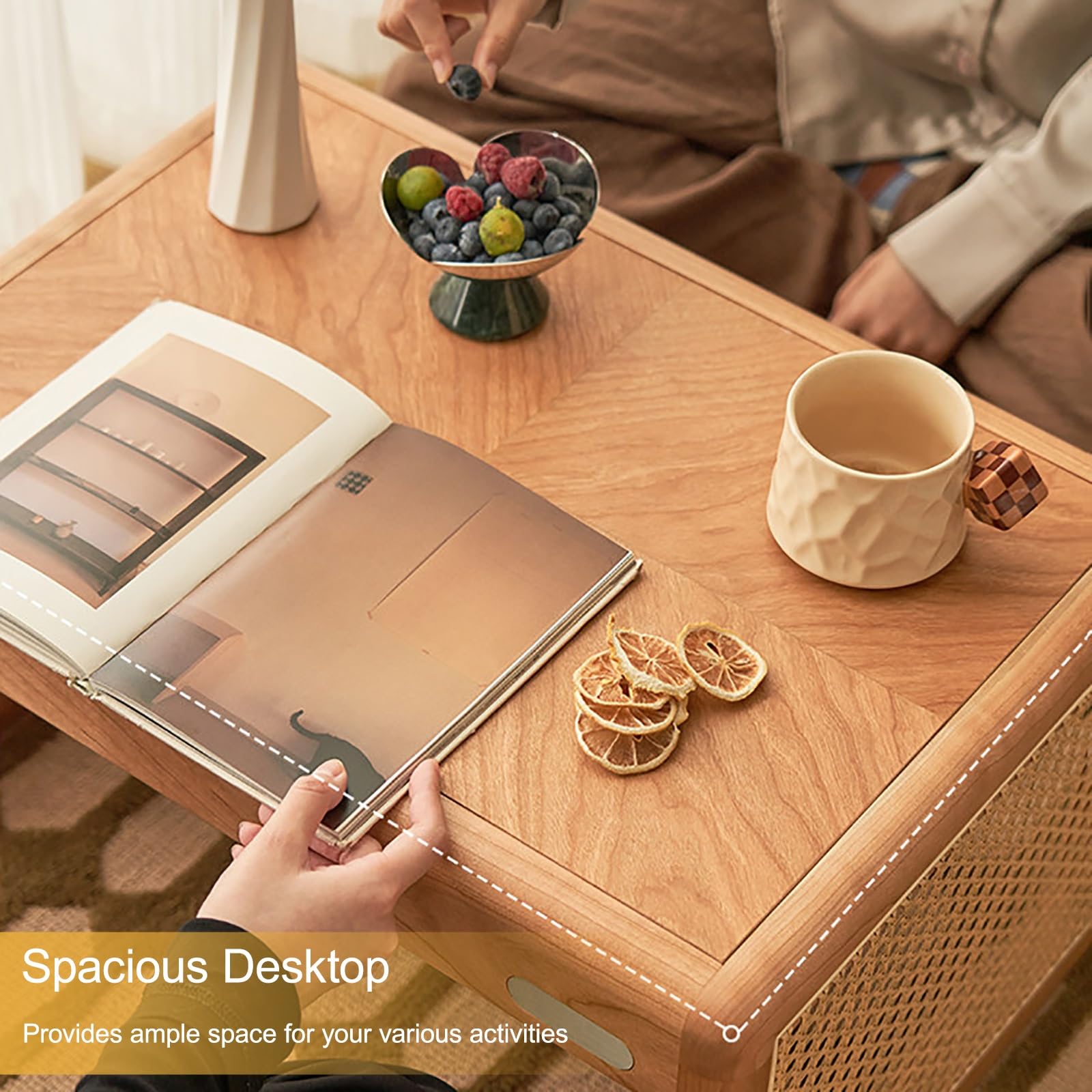 Tavolino da caffè in rattan intrecciato, tavolo basso in legno massello per tè, tavolino vintage piccolo per tatami, camera da letto, finestra a golfo, sala da tè