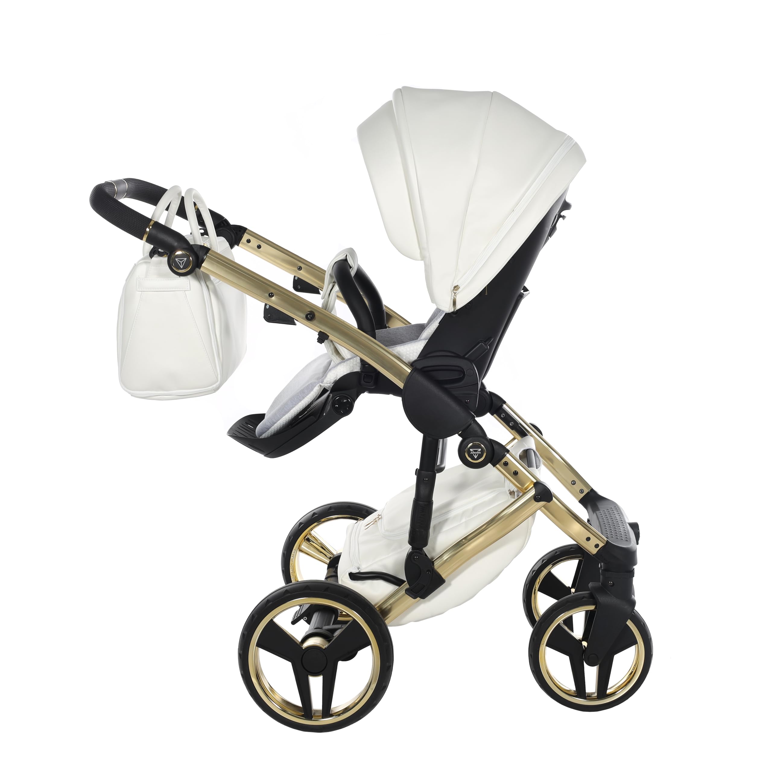 Junama Passeggino TRIO Diamond Fluo Individual 17 Bianco e Oro - 2in1 3in1 4in1 + ombrellino (4 in 1 con Base ISOFIX)