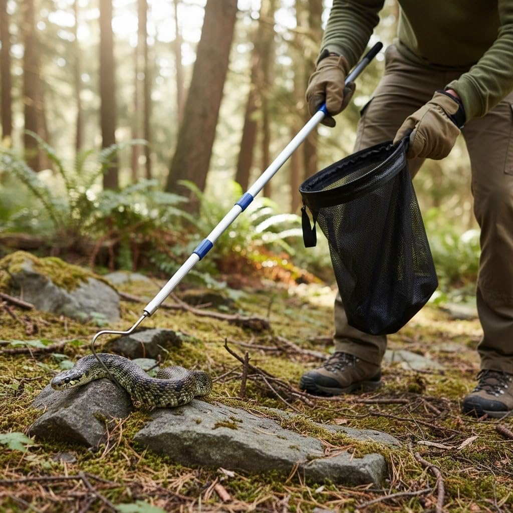 36"-83" Telescoping Snake Hook - Professional Outdoor/Home Reptile Tool, Aircraft-Grade Aluminum Pole & Stainless Steel Hook, Holds 50lbs