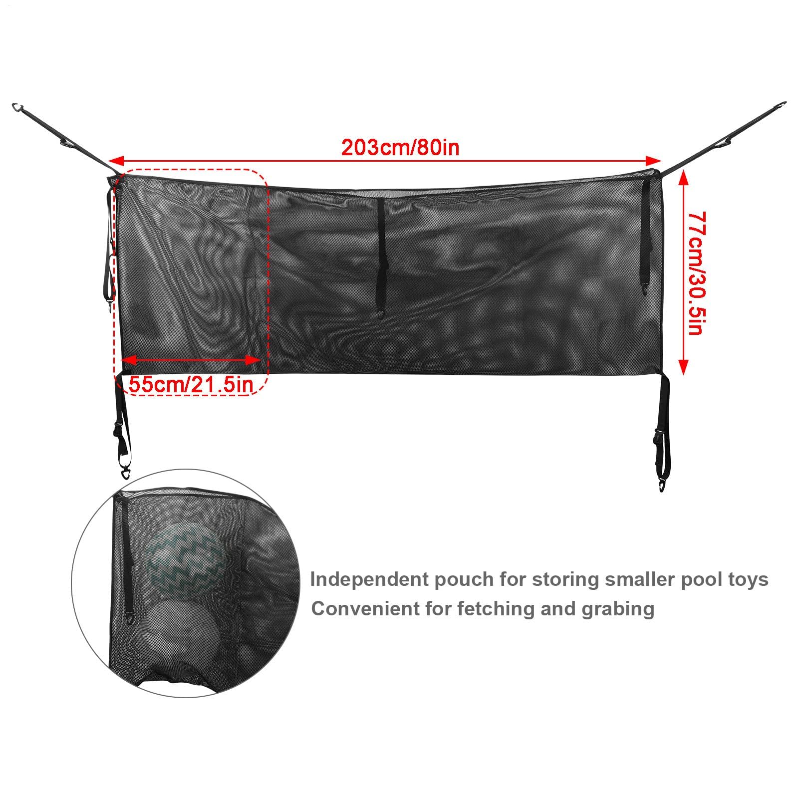 Bolsa de malla grande para piscina, plegable para exteriores, para flotadores de natación, juguetes de agua, toallas de playa y accesorios, solución de almacenamiento colgante para patios y piscinas