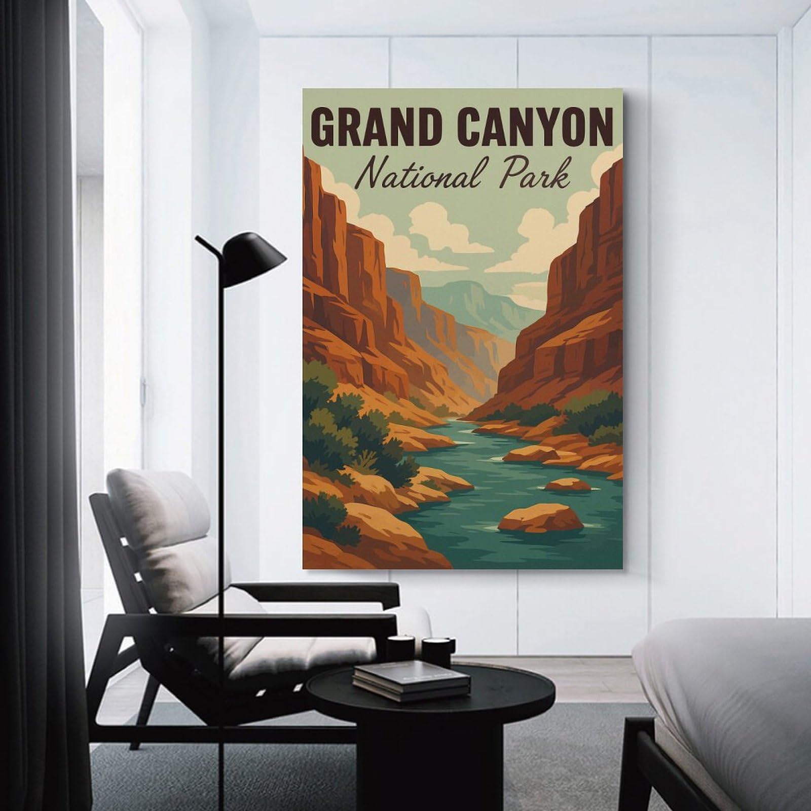 Junmoney Unframe-Style-9 Grand Canyon National Park Illustration Hanging Wall Art, 24X36inch(60X90cm), For Bedroom Decor, Cosy Corners Or Studios, An Easy Wall Refresh For Bedrooms