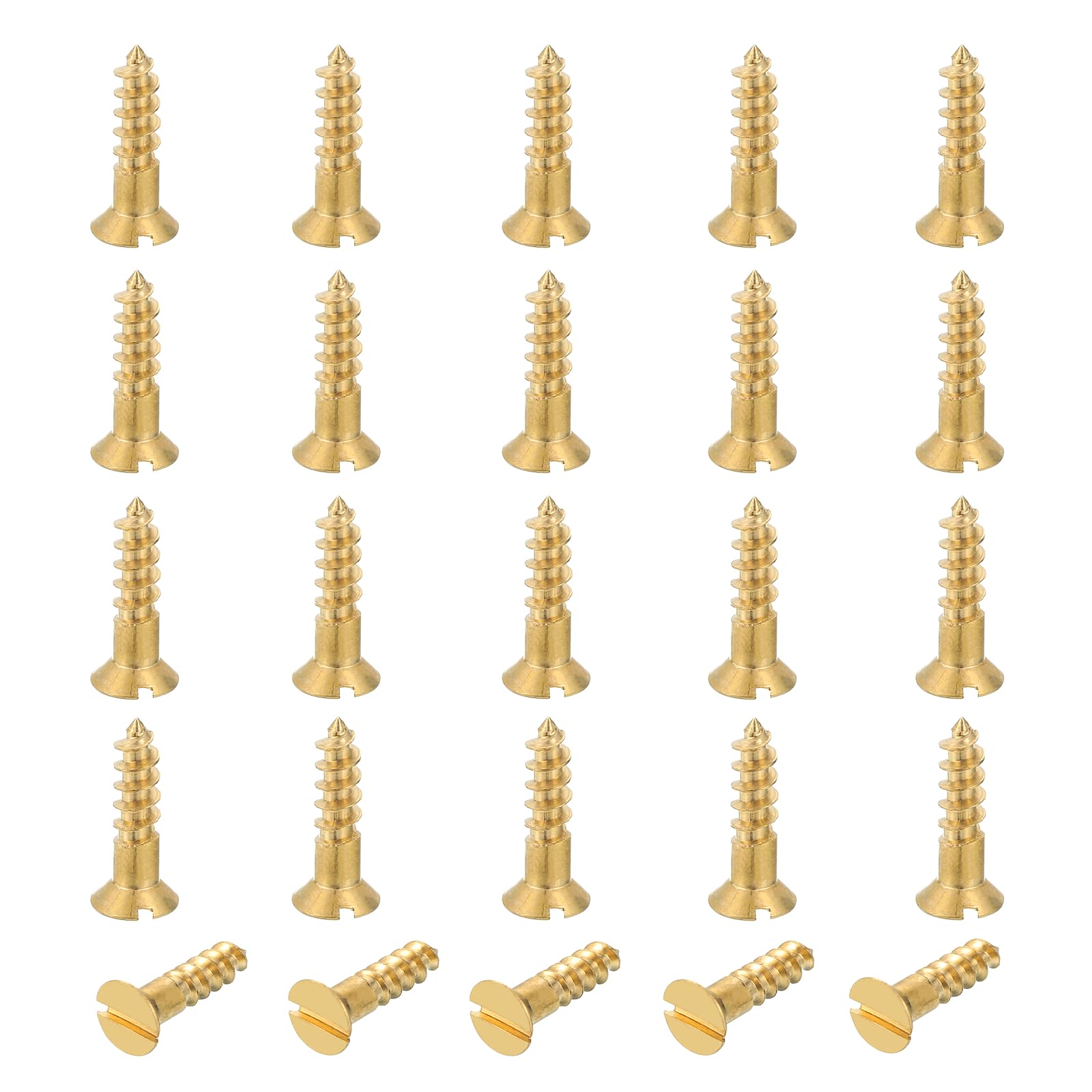 sourcing map 25 Pcs Brass Screws, M5 x 20mm Solid Slotted Drive Flat Head Self-Tapping Wood Screw Fasteners for Woodworking Furniture Repair Photo Frame Drywall Home Appliances, Gold