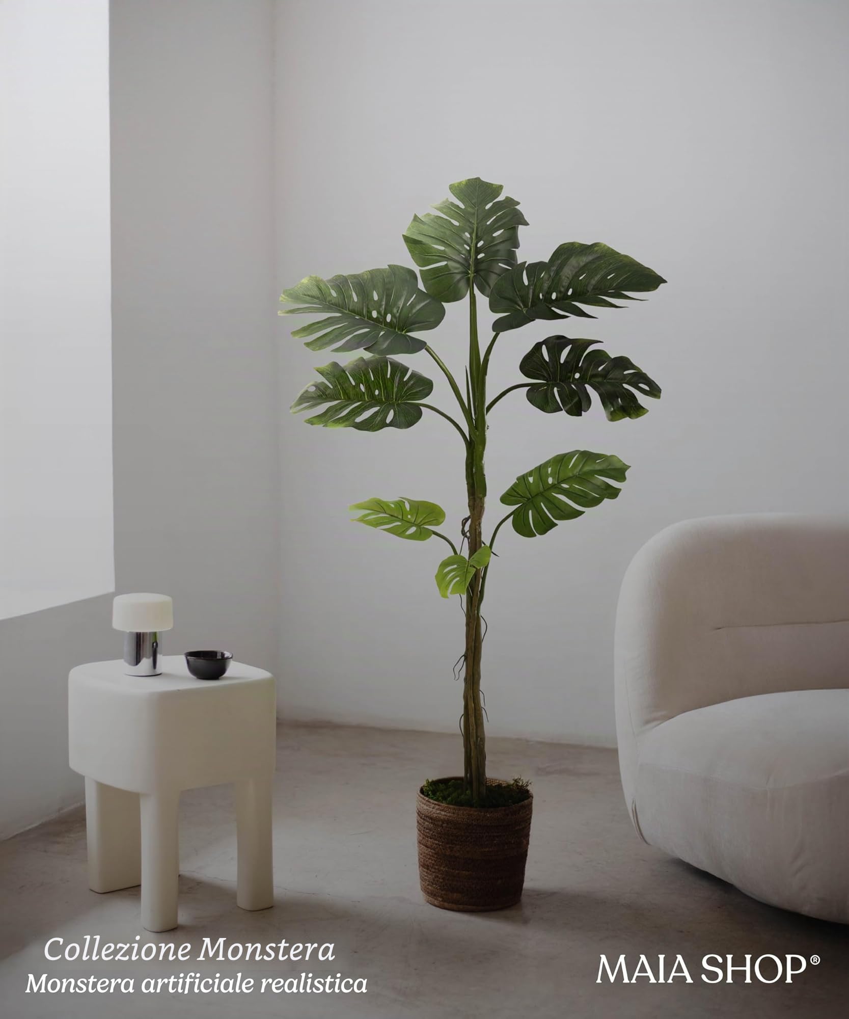 Maia Shop Monstera 150 cm - Pianta Artificiale da Interno | Pianta Artificiale Alta con Foglie Realistiche per Casa Soggiorno Ingresso Ufficio - Vaso Nero Incluso