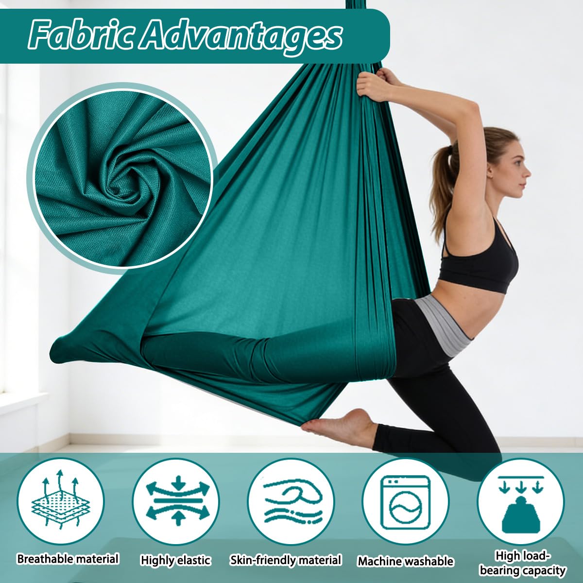 Juego de Hamaca para Yoga Aéreo, Hamaca Colgante para Yoga de 150x280 cm, Kit de Columpio de Yogas con Accesorios, Capacidad de Carga 200 kg, YogaSwing Antigravedad para Fitness Culturismo