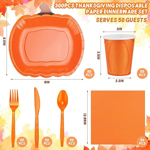 Miniatura 2 de Uiifan 300 platos y servilletas de papel de otoño de Acción de Gracias, suministros para fiestas, decoraciones de cosecha, juego de vajilla