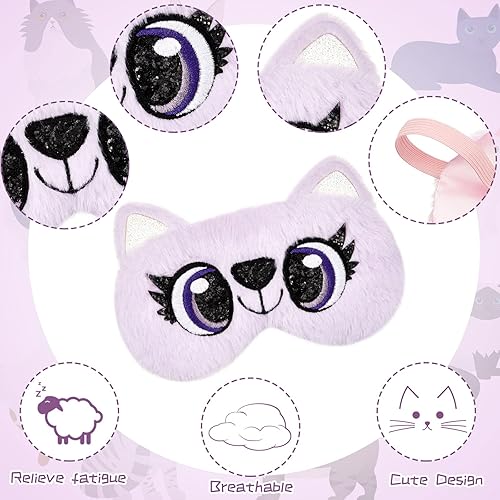 Miniatura 3 de Máscara de dormir de 3 piezas para niños, niñas, cubierta de ojos para dormir, cubierta suave para los ojos, sombra de animales para niños (morado,