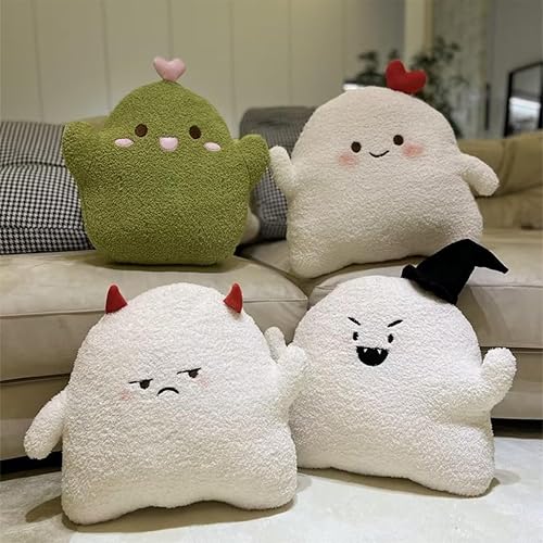 Miniatura 5 de ARELUX Bonita almohada de felpa de fantasma, corazón blanco suave, animales de peluche, muñeco kawaii, divertido regalo de decoración de habitación