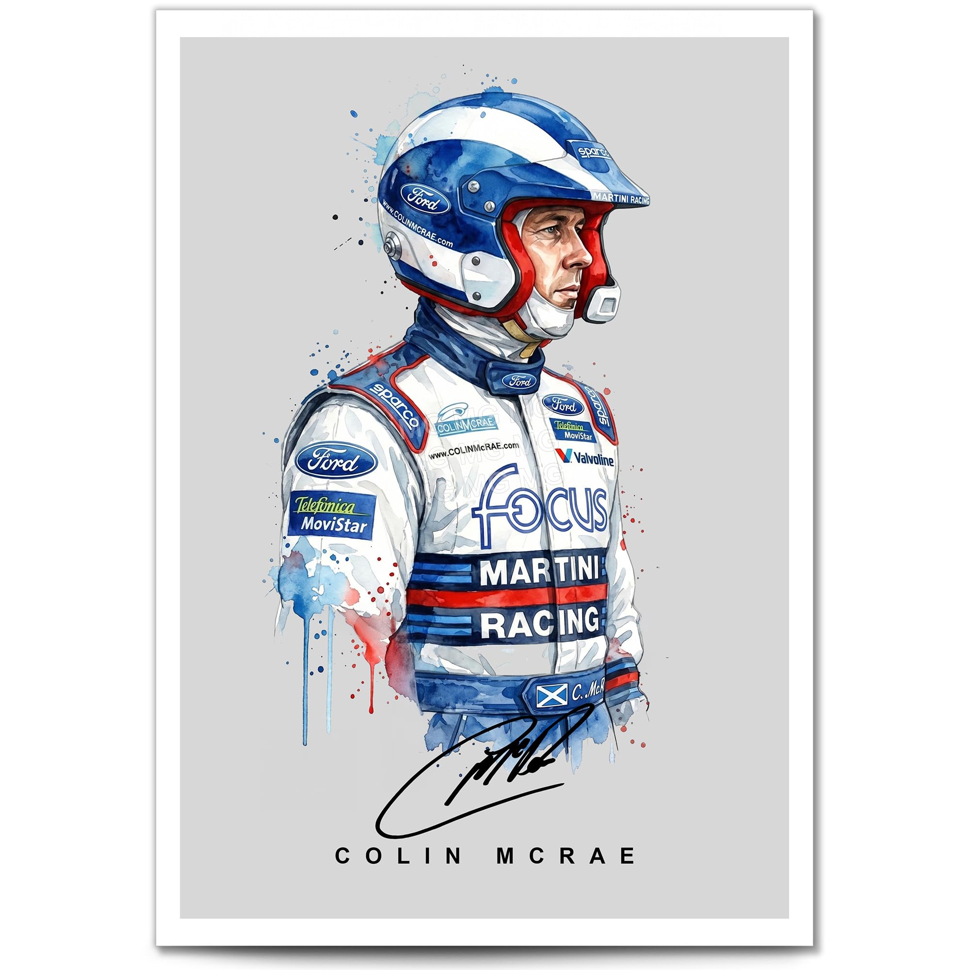 Colin Mcrae Signed Car Artwork Autograph A4 Poster Photo Framed Memorabilia Gift WRC Rally (Ford Suit, A4 Print (Unframed)) — image 1