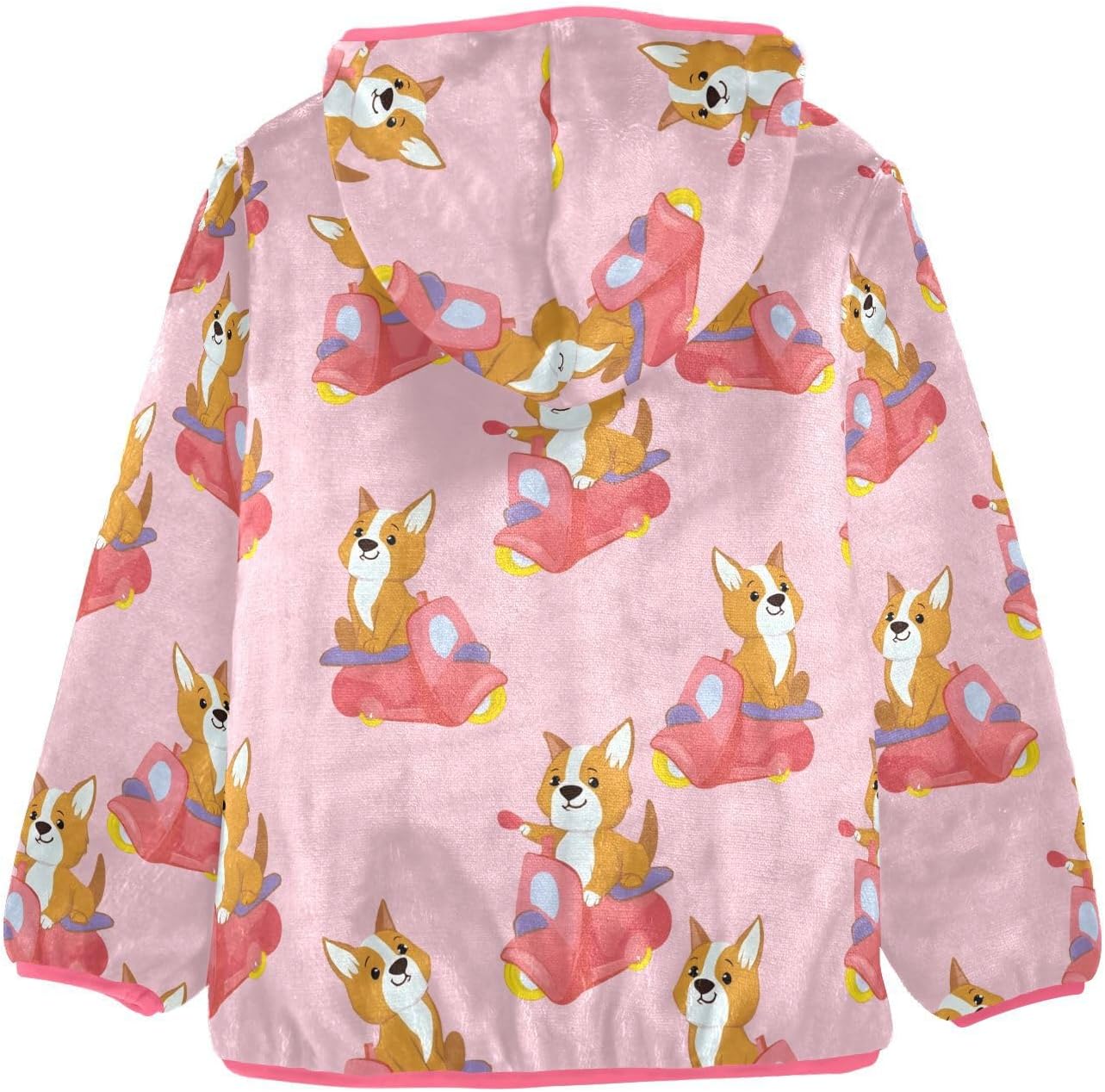 Girls Hoodie Outfit Corgi Cycling Pattern Zipper Sweatshirt Coat Fleece Jacket for Kids 3-10T