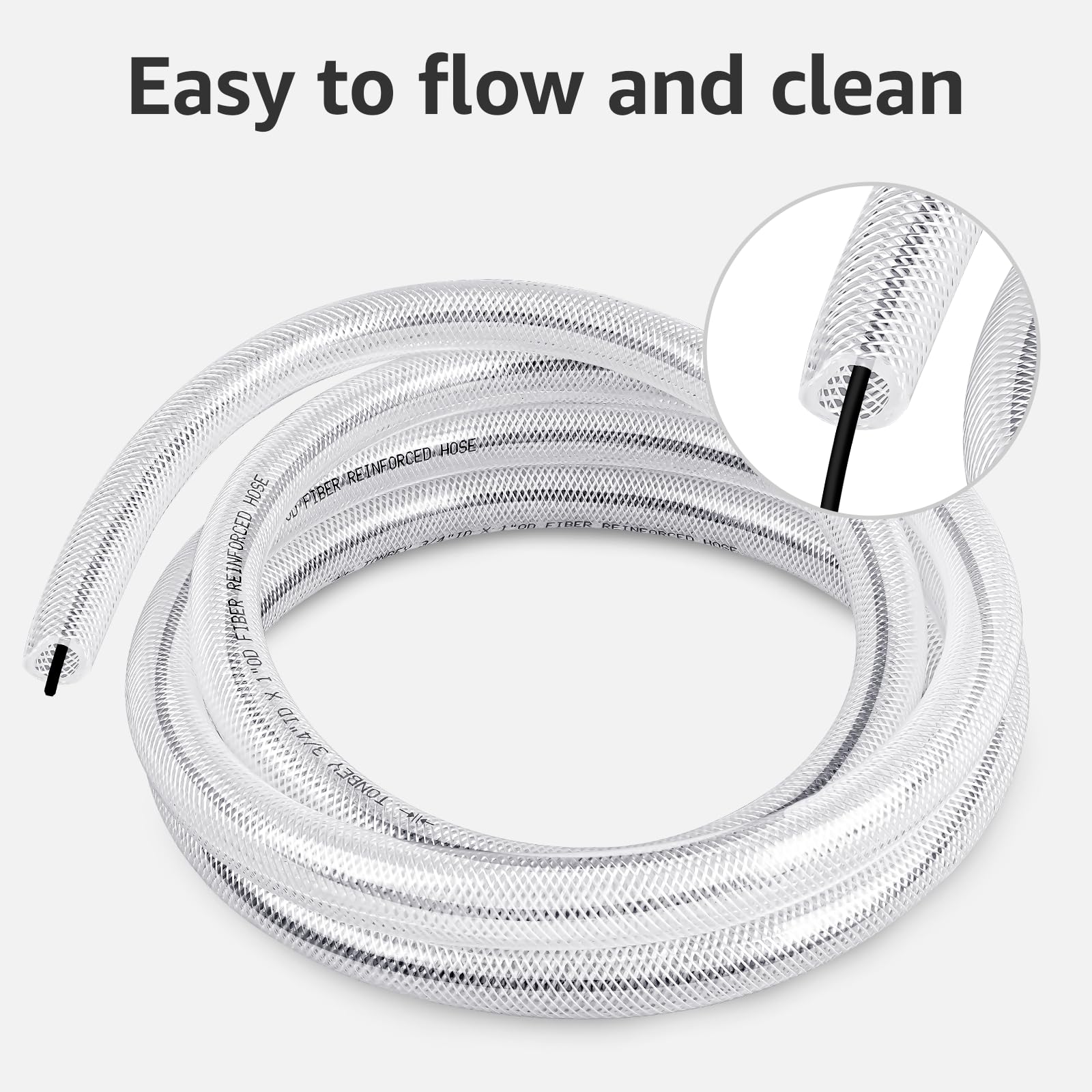 Tubo flessibile in PVC trasparente ad alta pressione da 1,9 cm x 6,5 m, resistente, intrecciato in plastica trasparente, tubo flessibile in vinile rinforzato, atossico, senza BPA