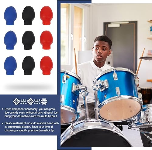 Miniatura 3 de VICASKY 6 pares de fundas de goma para baquetas, accesorios de amortiguador de tambor, punta de baqueta, puntas de práctica silenciosas, punta de