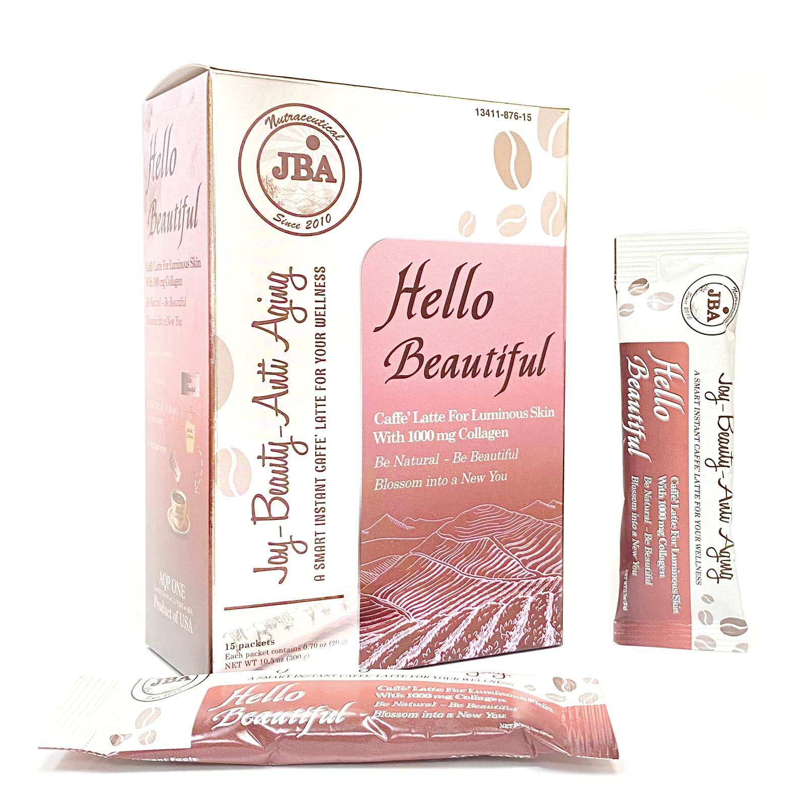 NUTRACEUTICAL JBA SINCE 2010Hello Beautiful Caffe Latte, Women’s Collagen, Coffee & Supplement Blend for Luminous Skin, 15 Packets