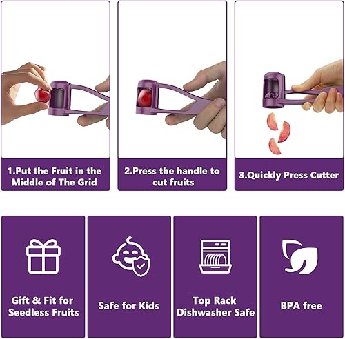 Miniatura 3 de Cortador de uva, cuchillas de acero inoxidable, cortador de uva de cuarto con cortador de 4 piezas para niños pequeños, ensalada de frutas y