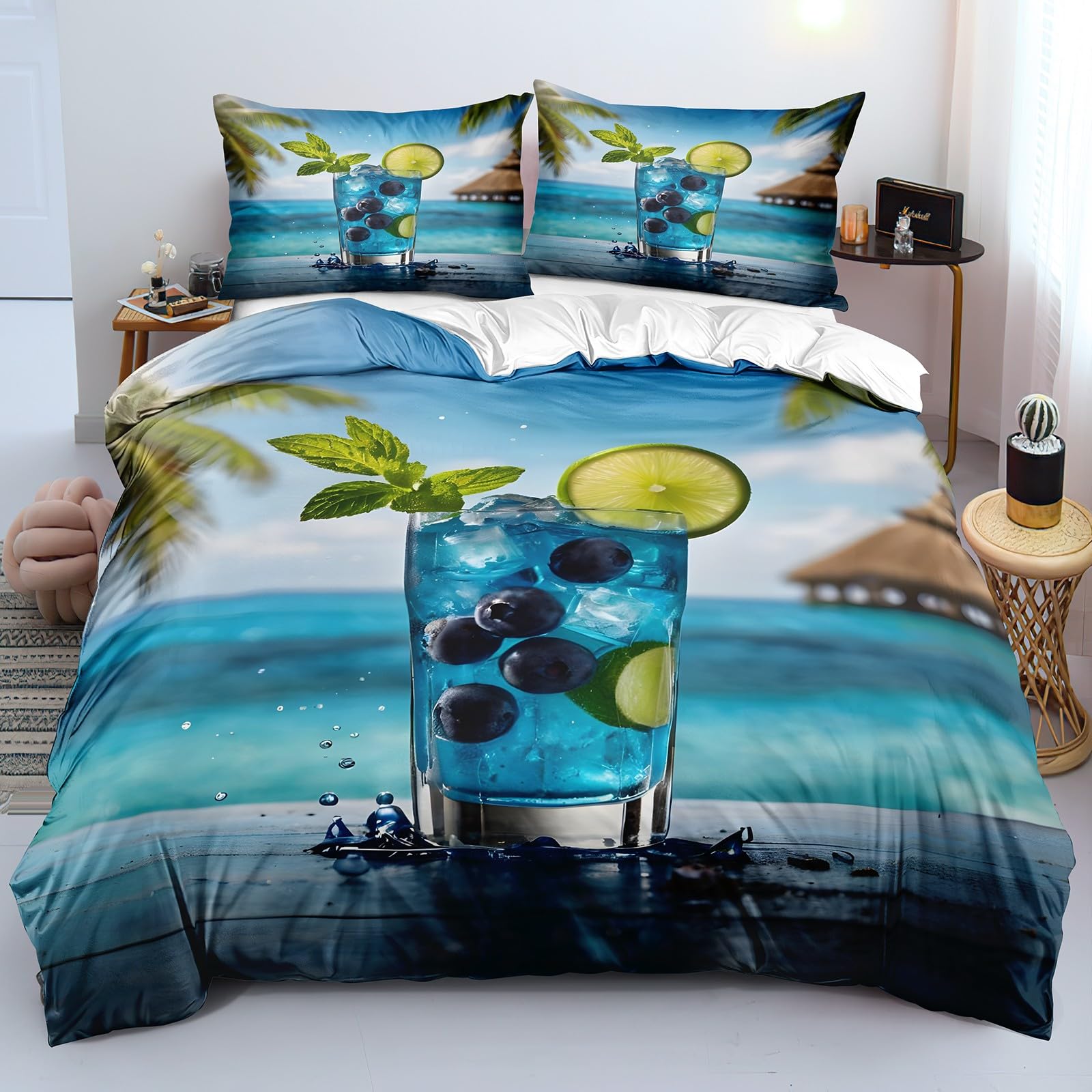 Cocktail Single Duvet Cover Set Soft Quilt Cover Bedding Summer Duvet Covers with 2 Pillowcase Kids Teens girl Boys duvet Set for Room Decoration