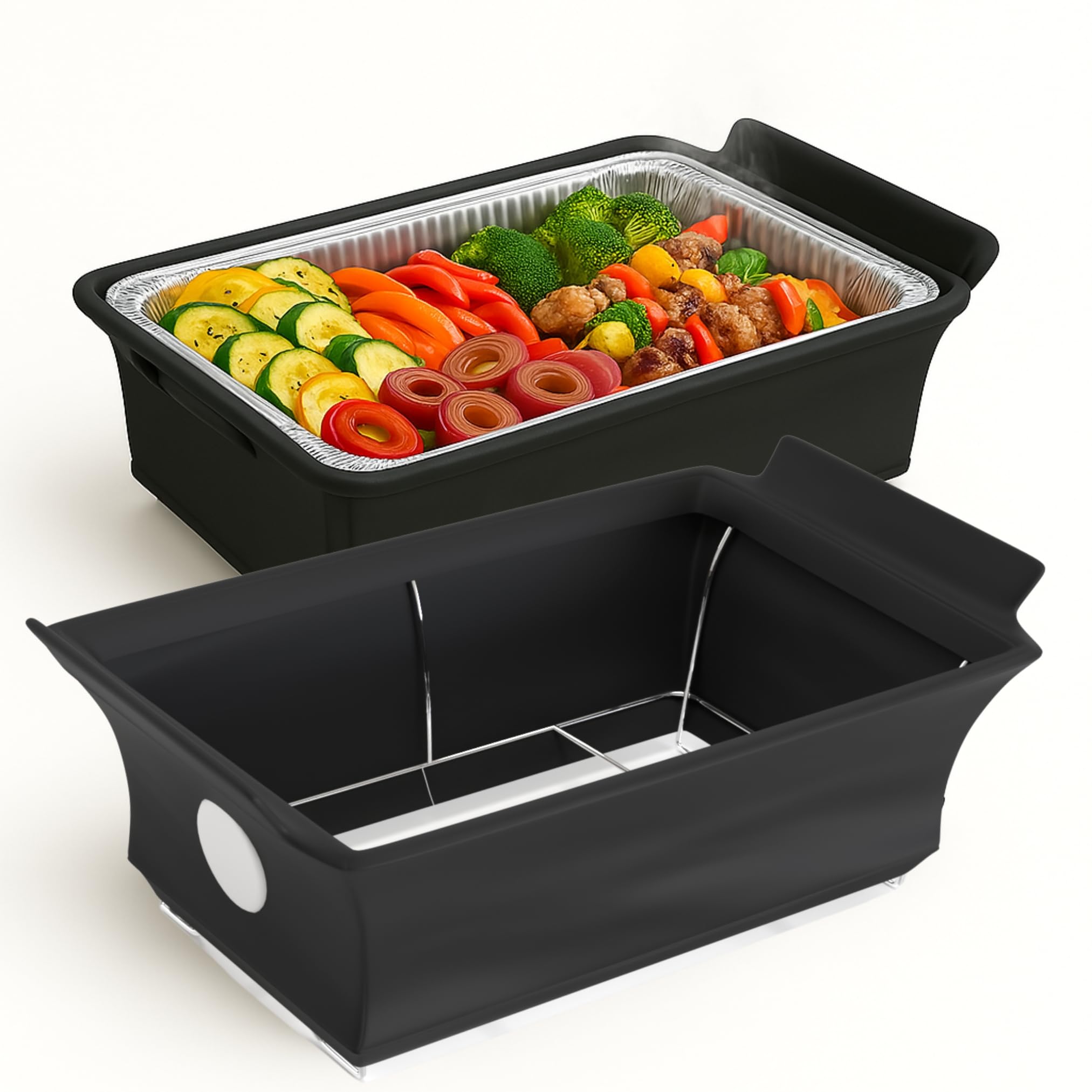 Chafing Dish Wind Guard with Menu Display - 2 Pack | Handle Covered Chafer Windguard | Fitted & Washable, Elegant & Functional Catering Decoration | Black