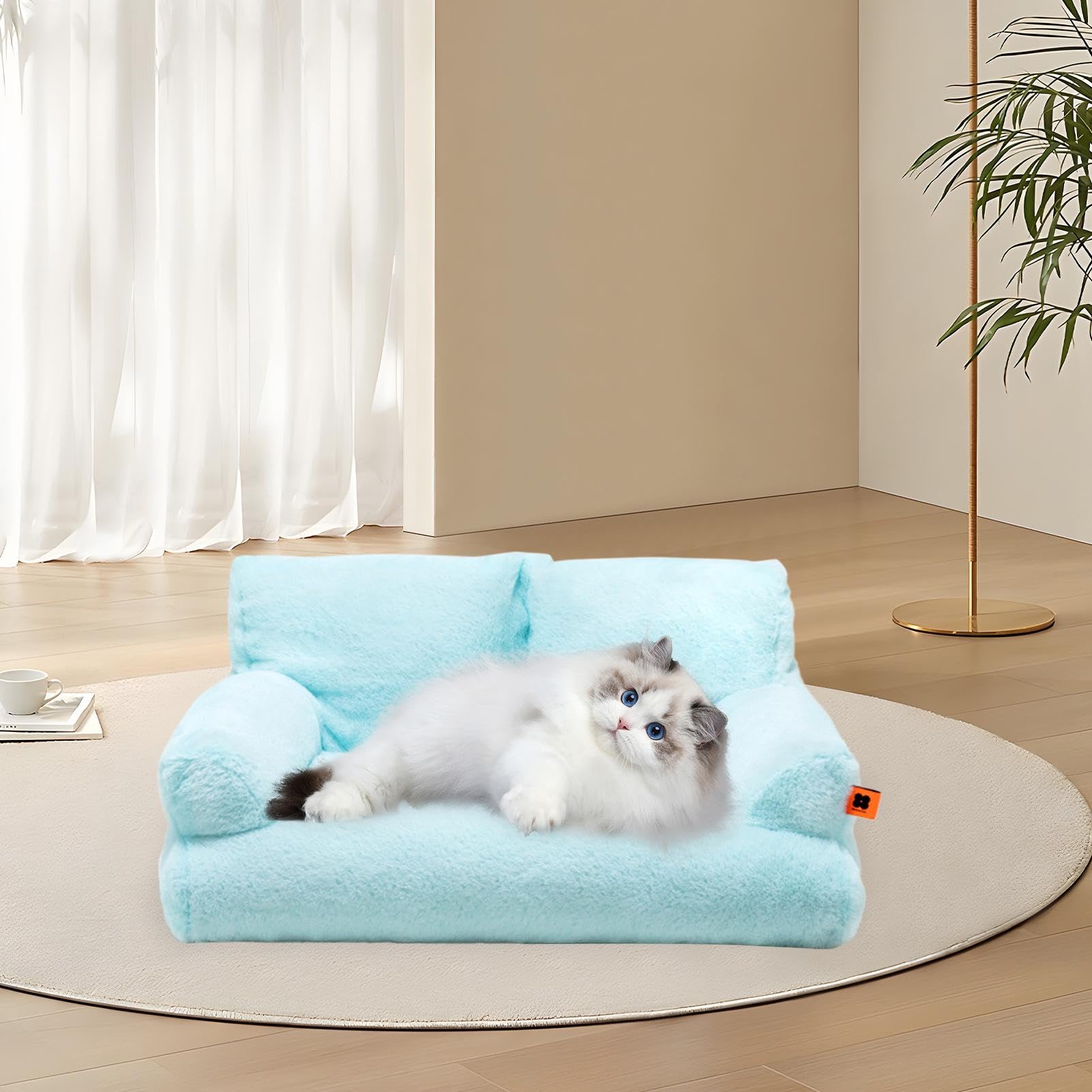 Sofá Cama para Gatos de Felpa Lavable con Fondo Antideslizante para Mascotas Pequeñas