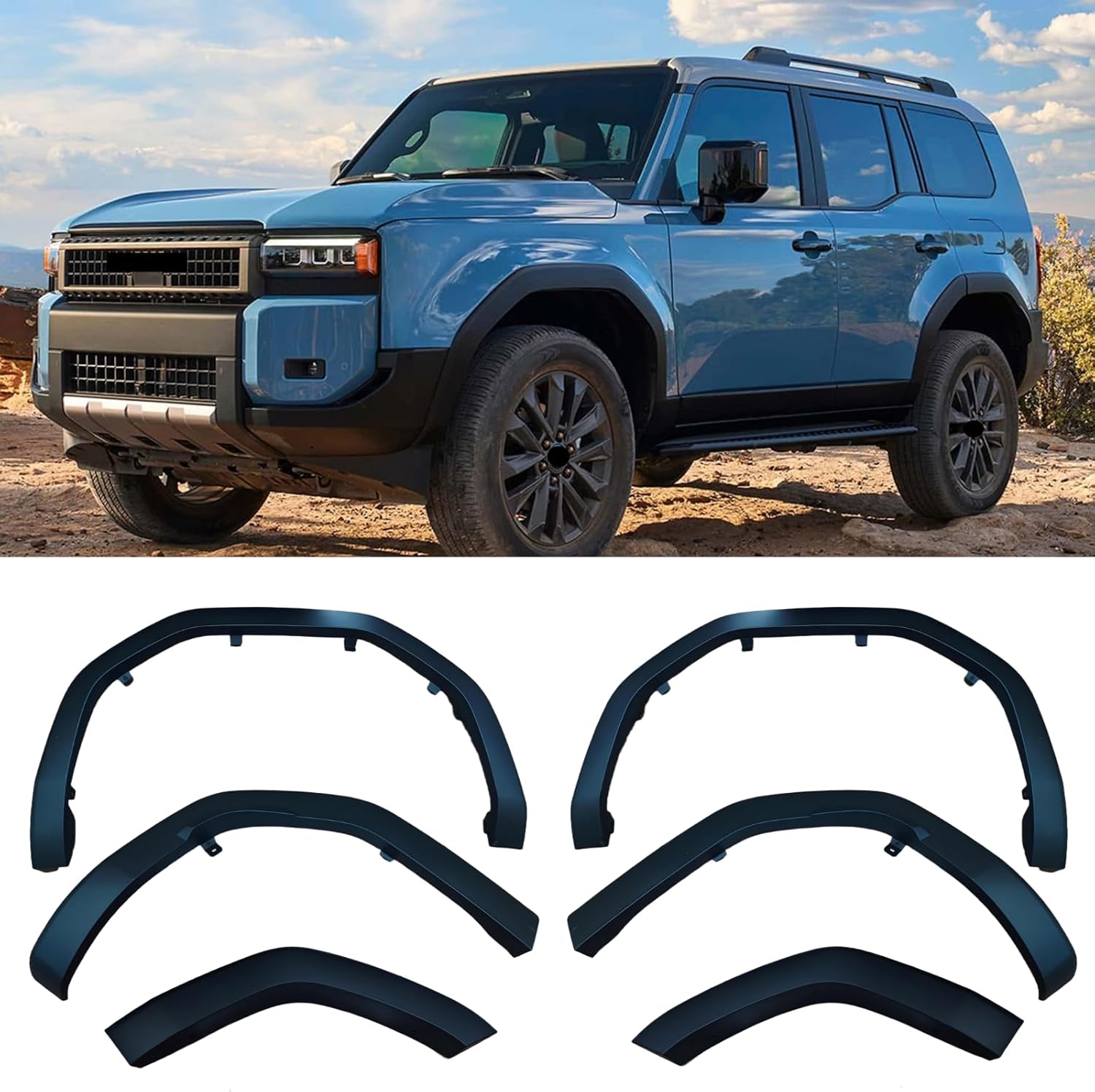6 PCS Wider Wheel Arch Eyebrow Protectors Kit Compatible with 2024-2025 Toyota Land Cruiser Prado LC250 Wheels Fender Flares for OEM 75601-60100 75602-60100 PD24F10