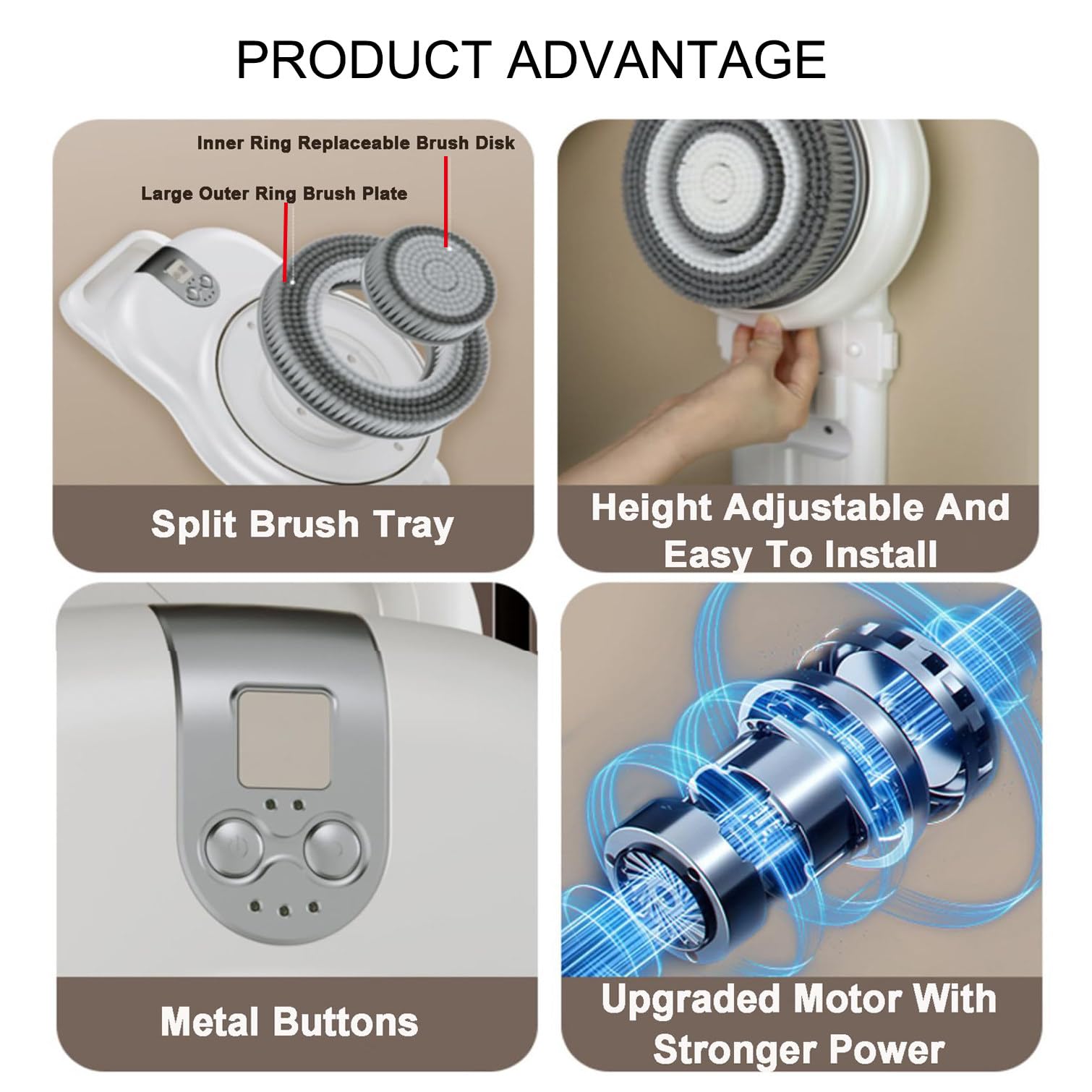 Brosses pour le corps, brosse de bain électrique pour le dos, rotation automatique à 360 °, brosse pour le dos fixée au mur pour douche, grande tête de brosse, pour douche