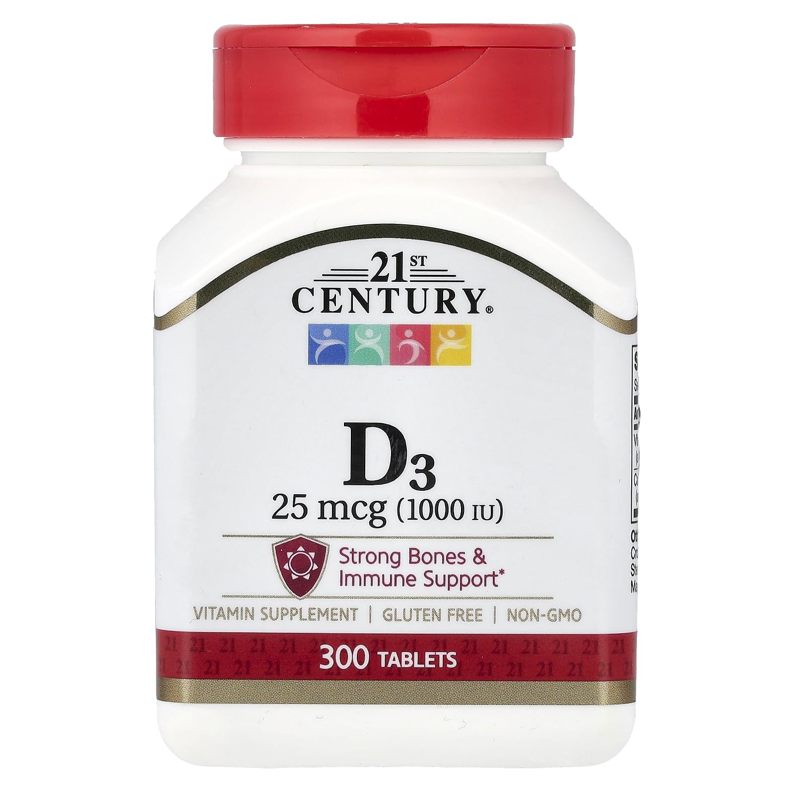 21st Century Vitamin D3 1000 IU Tablets, Bone & Immune, 300 Count 300 Count (Pack of 1)