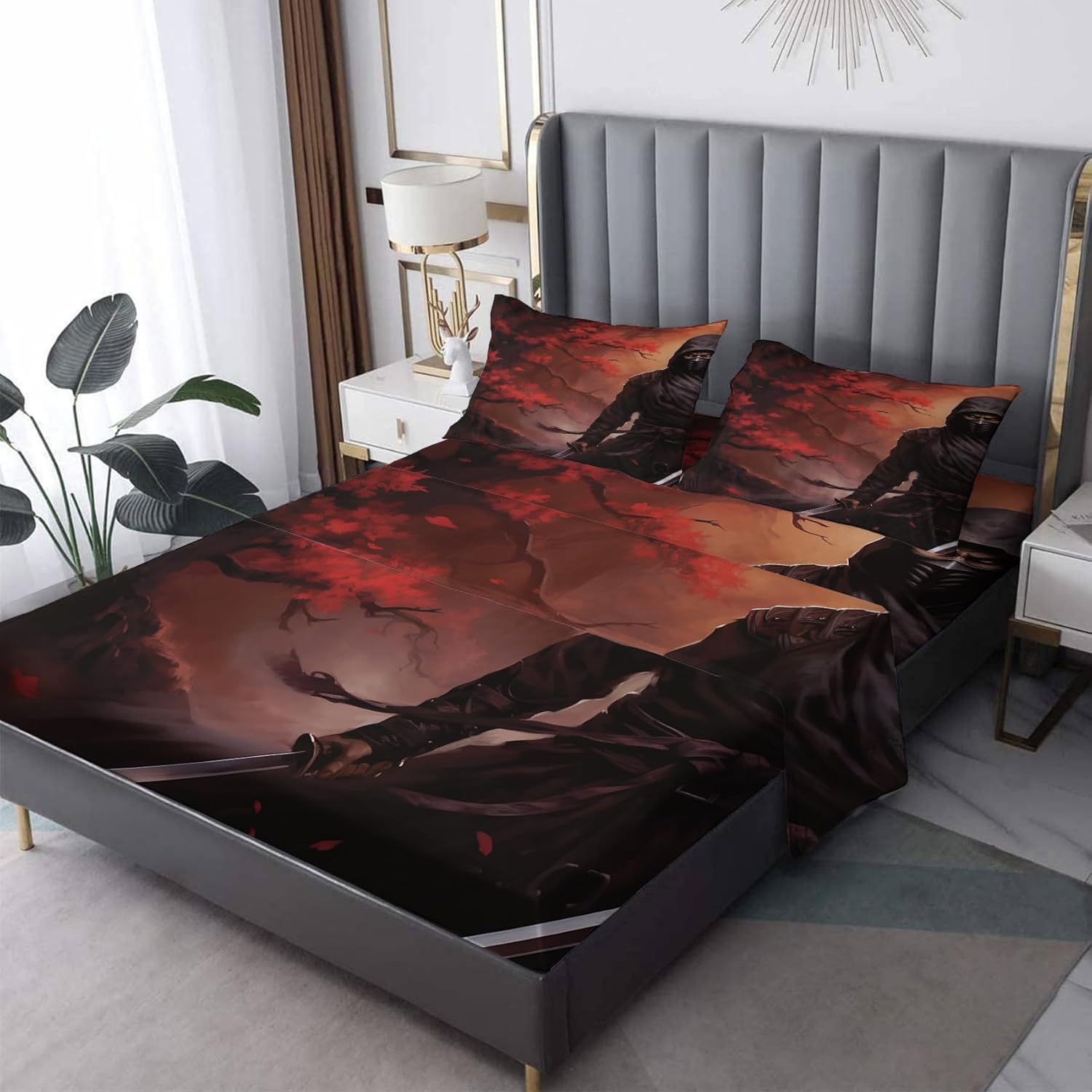 Japanese Samurai Sheets California King Size, Anime Bed