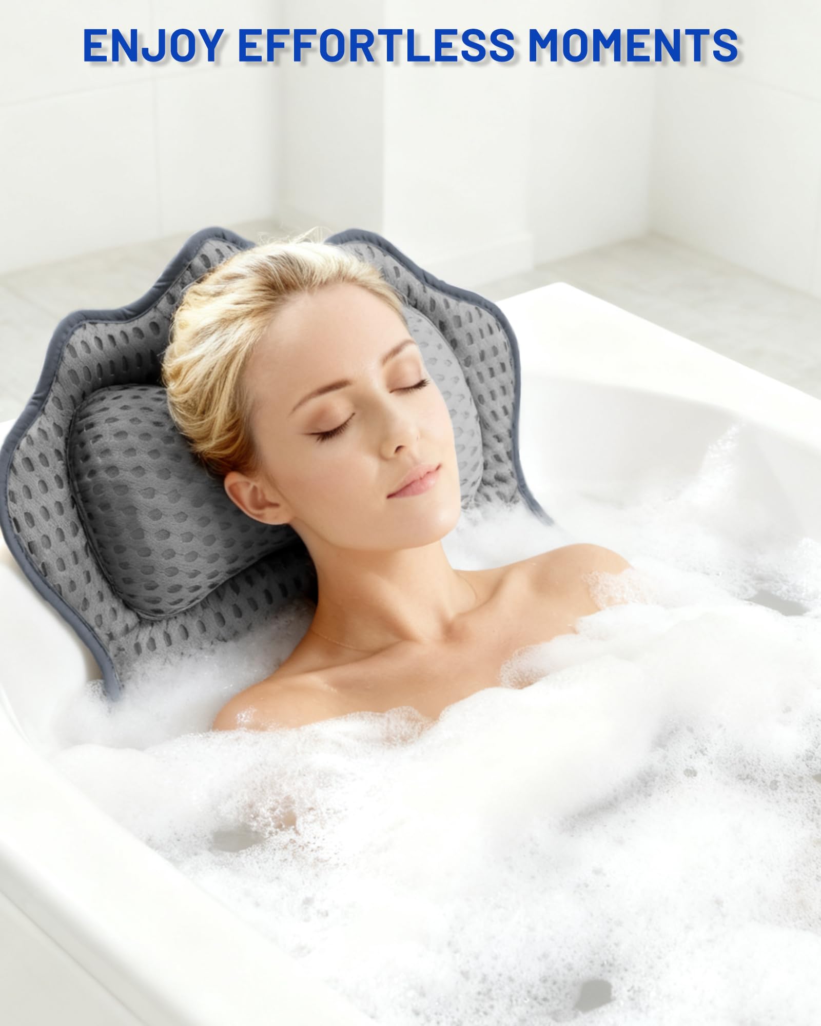 Almohada para Bañera, Almohada de Baño, Cojín de Bañera con 6 Ventosas Antideslizantes, Malla 4D, Almohada Bañera para Cuello, Cabeza y Hombros