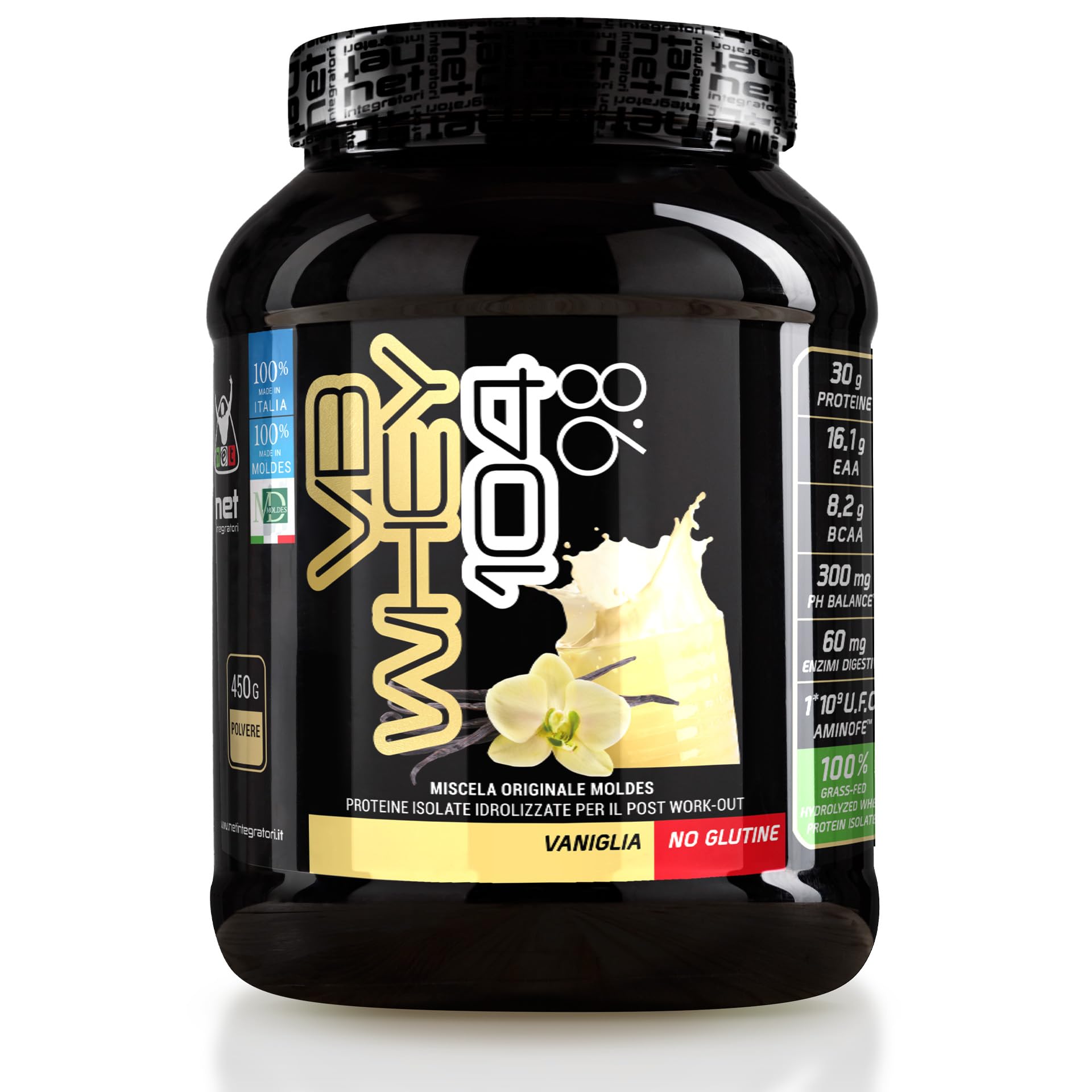 NET Integratori VB WHEY 104 9.8 Optipep - 450g Vaniglia - Proteine Isolate Idrolizzate per via Enzimatica Con EAA e BCAA - Massimizza Sintesi Proteica, Crescita e Mantenimento Muscolare