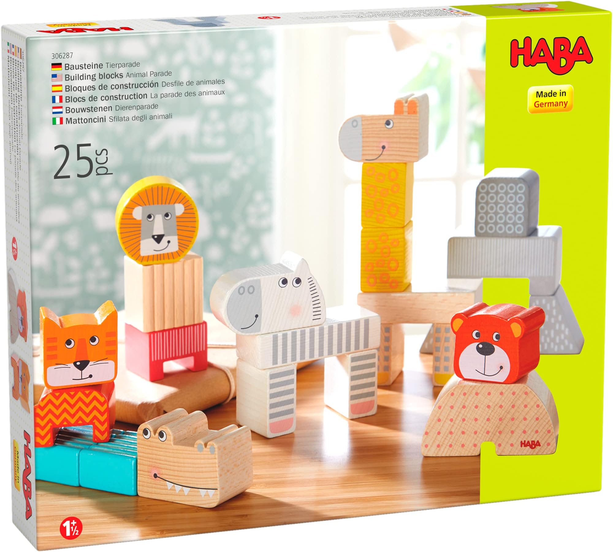 Wooden Building Blocks Animal Parade - 25 Piece Wooden Toddler Toy Set for Ages 1-3 - Stacking Toys & Wood Blocks for Kids 2-4 Years, Made in Germany