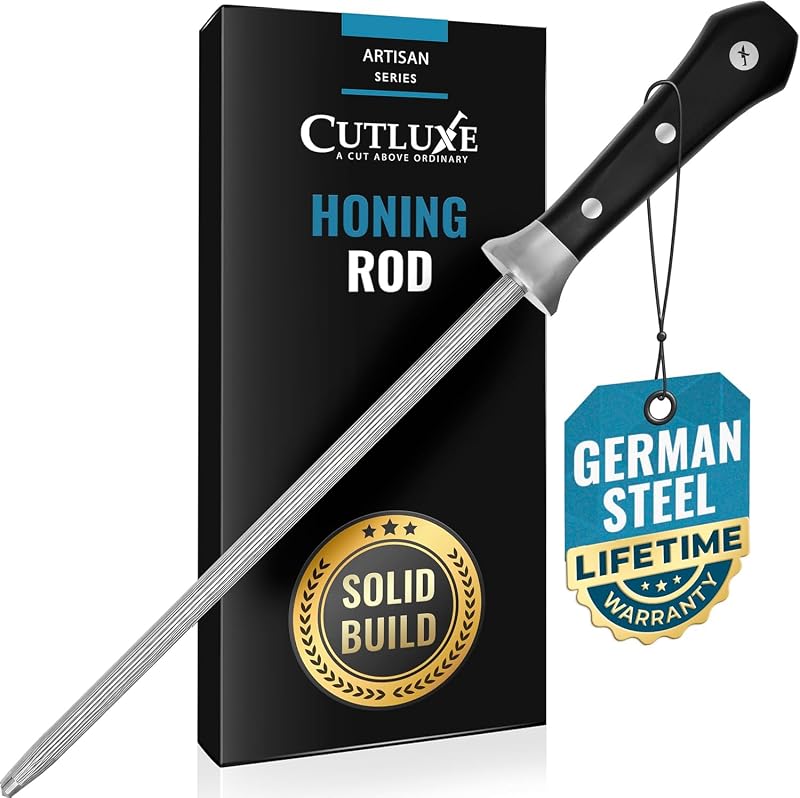 Cutluxe Honing Rod, 10" Knife Sharpener Steel – Honing Steel for Knives | Professional Blade Maintenance, Ergonomic Handle Design – Grilling Gift for Men, Artisan Series
