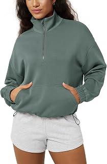 ODODOS Women's Modal Soft Cinchable Sweatshirts Half Zipper Funnel Neck Oversize Pullover with Pockets