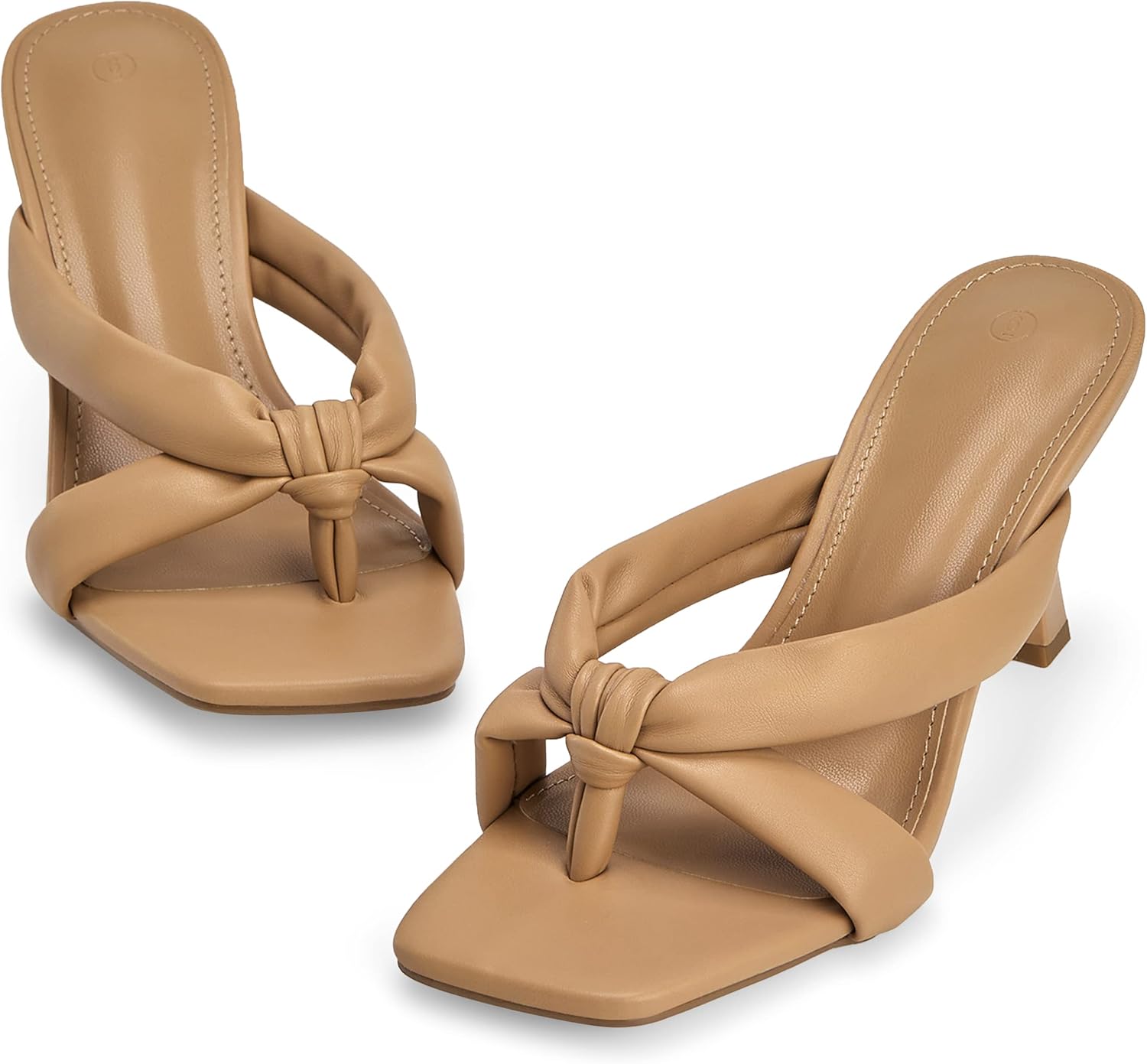Coutgo Womens Thong Heels Mules Square Toe Heeled Flip Flops Mule Sexy Stiletto Dress Party Sandals