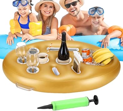Floating Tray for Pool, Inflatable Drink Holder, Floating Drink Holder Inflatable Large Capacity Cup Holder | Portable Party Supplies, Gold Floating Tray for Hot Tub, Pool Party, Swimming, Beach Party