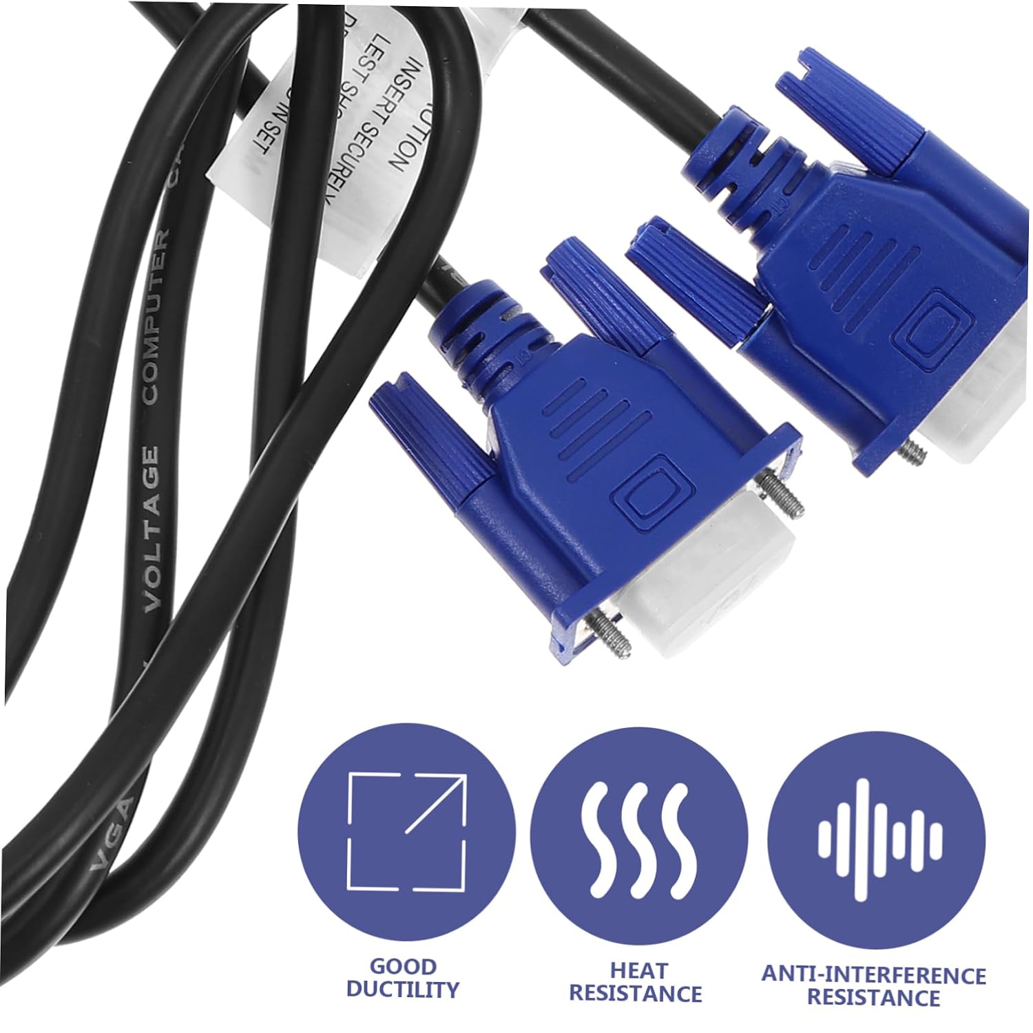 2pcs Vga Data Cable Durable Pe Cover Monitor Cable for Laptop Computer Projector Display Adapter Replacement Cord