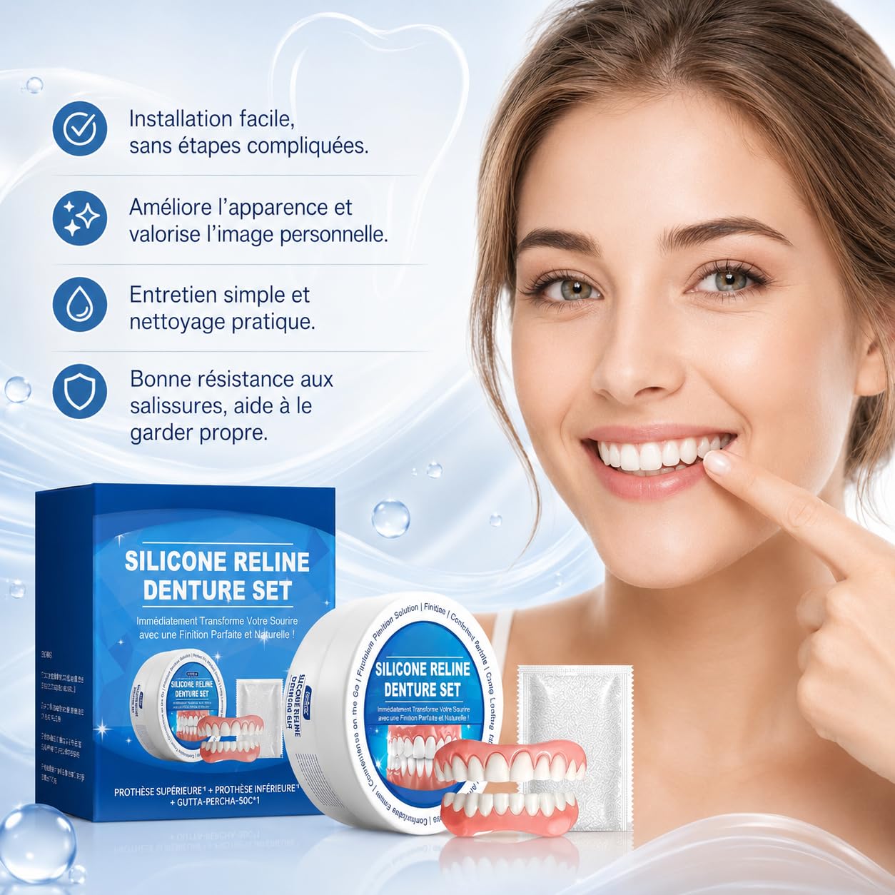 Prothèse Dentaire Silicone Bikenda Pour Hommes Et Femmes Dentier Silicone Souple Confortable Pour Sourire Naturel Usage Quotidien (1 Pcs)