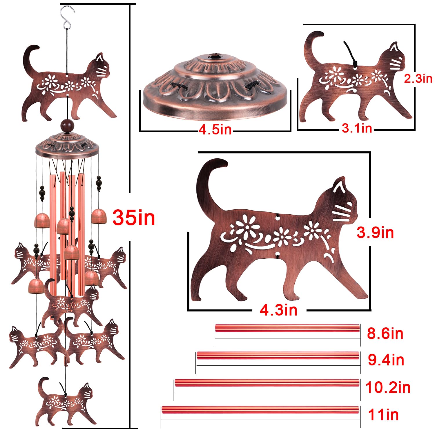 Retro-Katzen-Windspiel Aus Bronze - Dekoration Für Garten, Balkon & Terrasse - Geschenk Für Mutter & Frauen