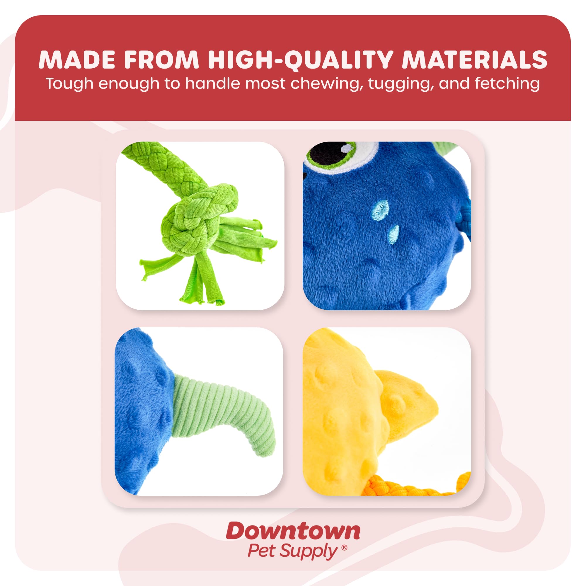 Downtown Pet Supply - Juguetes masticables de peluche con bola chirriante en el interior - Paquete de 3 - Juguetes duraderos para perros pequeños, medianos y grandes - Juguetes chirriantes para perros